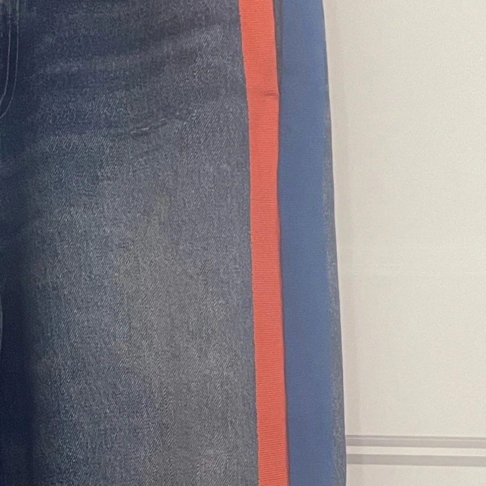 RAG & BONE Wide-Leg Denim Pants with Orange Side Stripe-Sweat Pant Jeans - Picture 6 of 6
